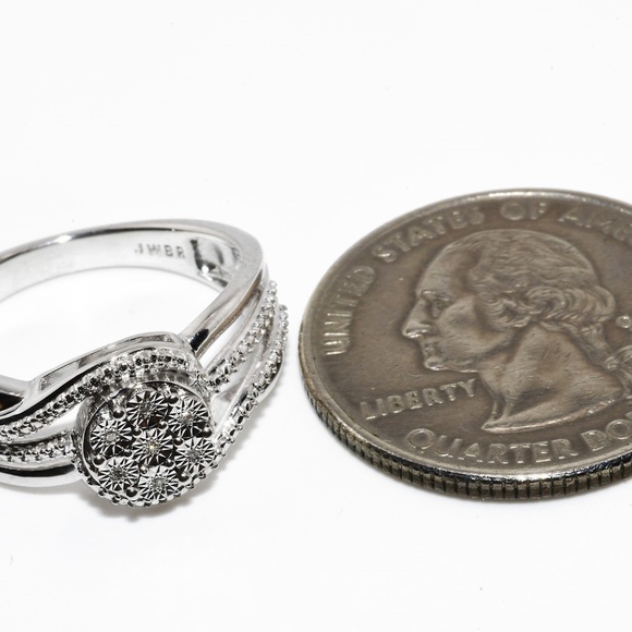 $395 .925 Sterling Silver .03CT Natural White Diamond Cocktail Cluster Ring - Picture 7 of 7